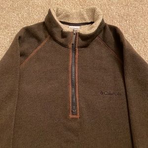 Brown Quarter Zip Collar Fleece Knit Sweater